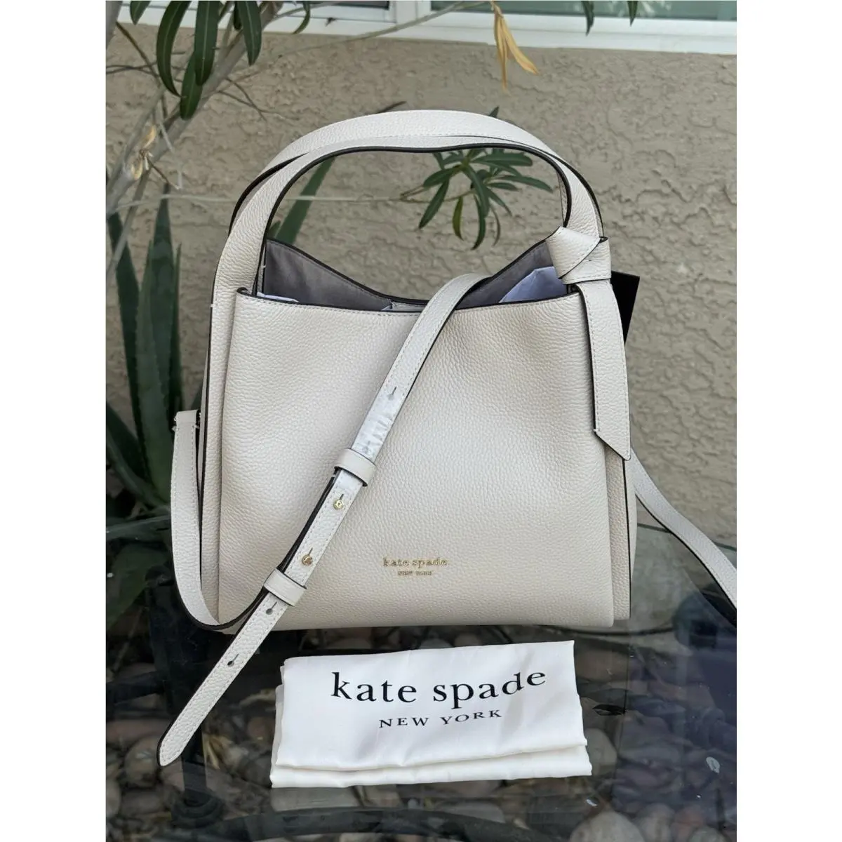 Kate Spade Knott Medium Crossbody Bag Pebbled Leather Purse In Warm Stone