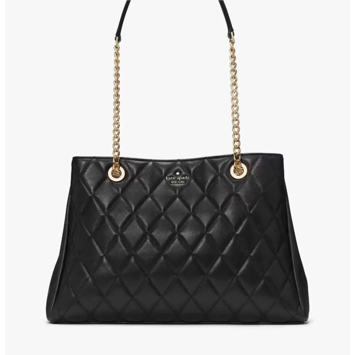 New Kate Spade NY Carey Large Black Quilted Leather Tote Bag Purse