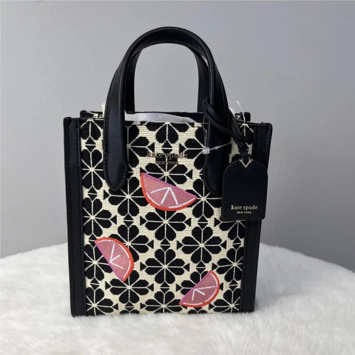 New Kate Spade Spade Flower Jacquard Grapefruit Print Mini Crossbody Black Multi