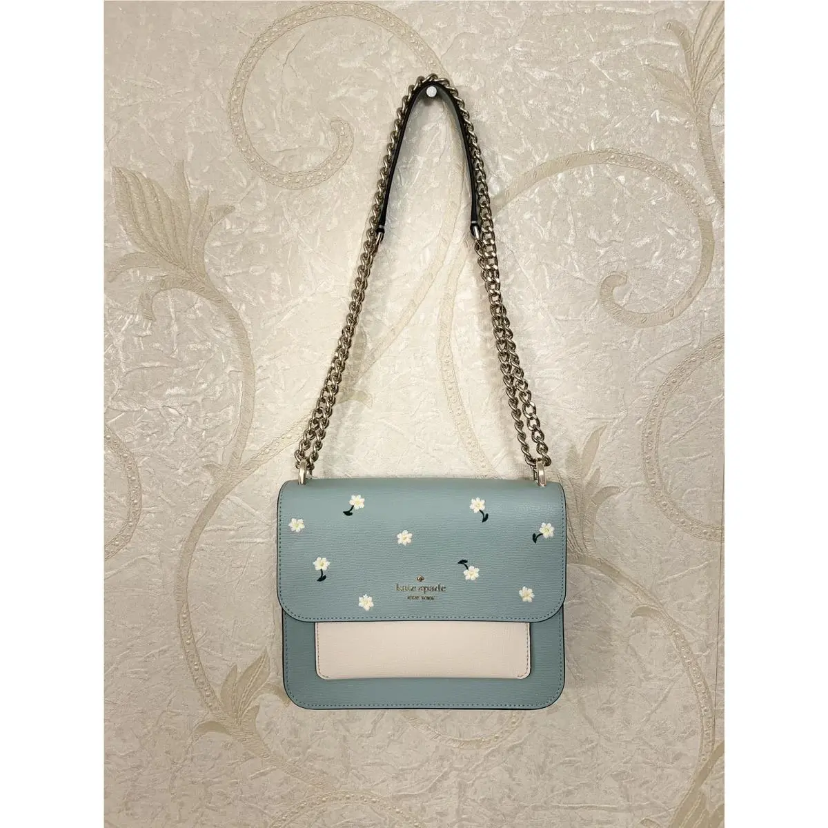 Kate Spade Flap Chain Shoulder Bag and Crossbody - Teal with Flowers K6097