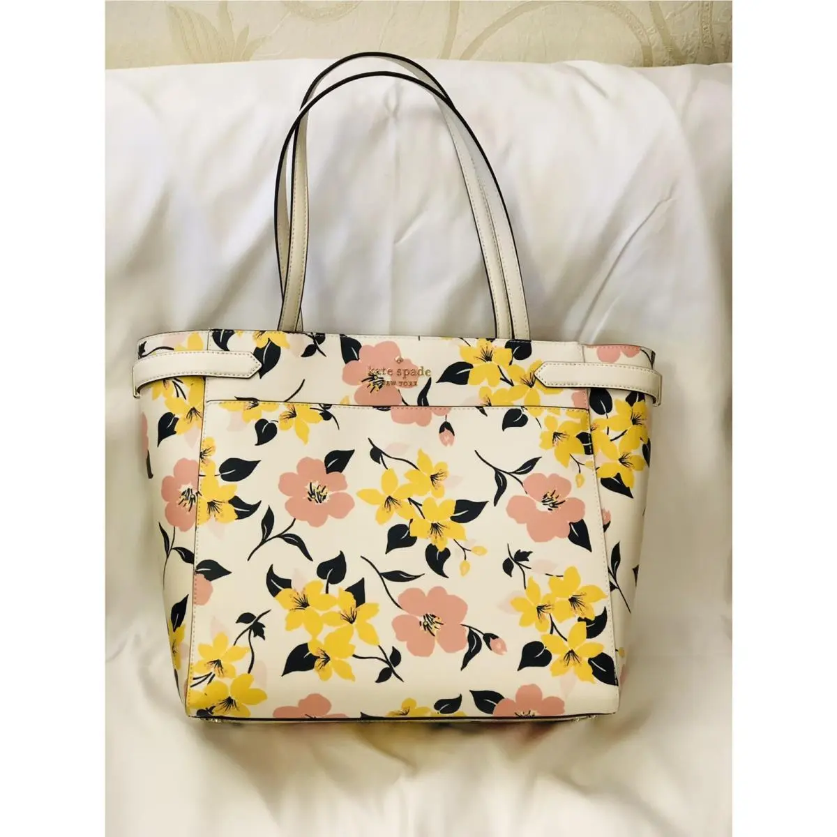 Kate Spade Road Trip Floral White Large Tote Bag Multi Yellow/pink