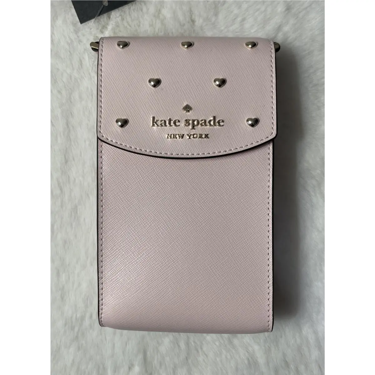 New Kate Spade Staci Studded Hearts North South Flap Phone Crossbody Bag Pink