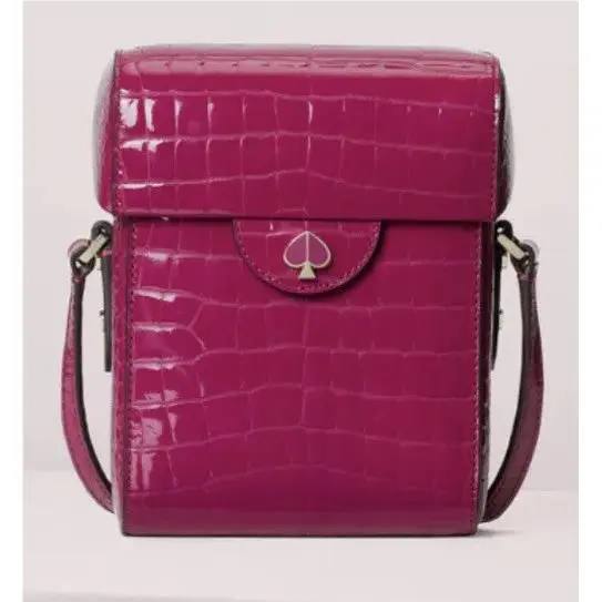 New Kate Spade Cleo Croc Embossed Italian Leather Crossbody Bag Berry Blitz