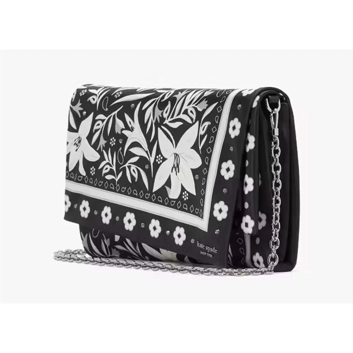 Kate Spade Fold Bandana Printed Satin Clutch - Black White KG990 Gorgeous