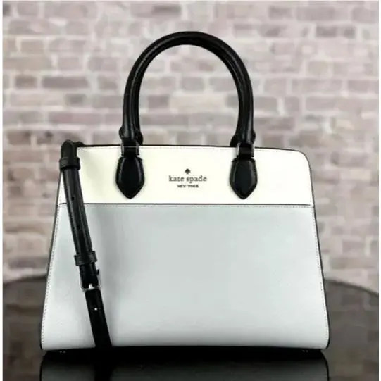 Kate Spade Madison Medium Top Handle Satchel Shoulder Purse - Platinum Grey - Exterior: Gray