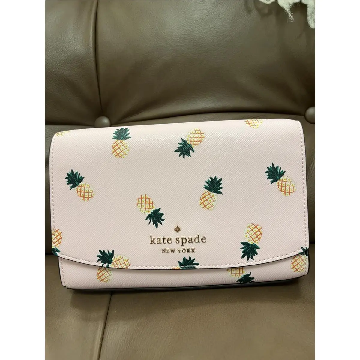 Kate Spade Staci Pineapples Pink Small Flap Crossbody Saffiano Chain K7219 FS