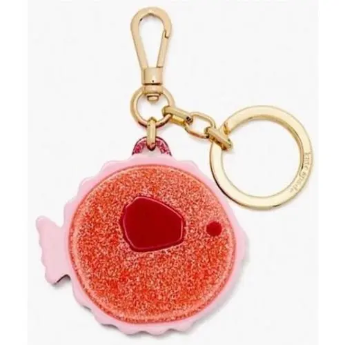 New Kate Spade Puffy Fish Key Fob Rose and Pink Resin Sparkle