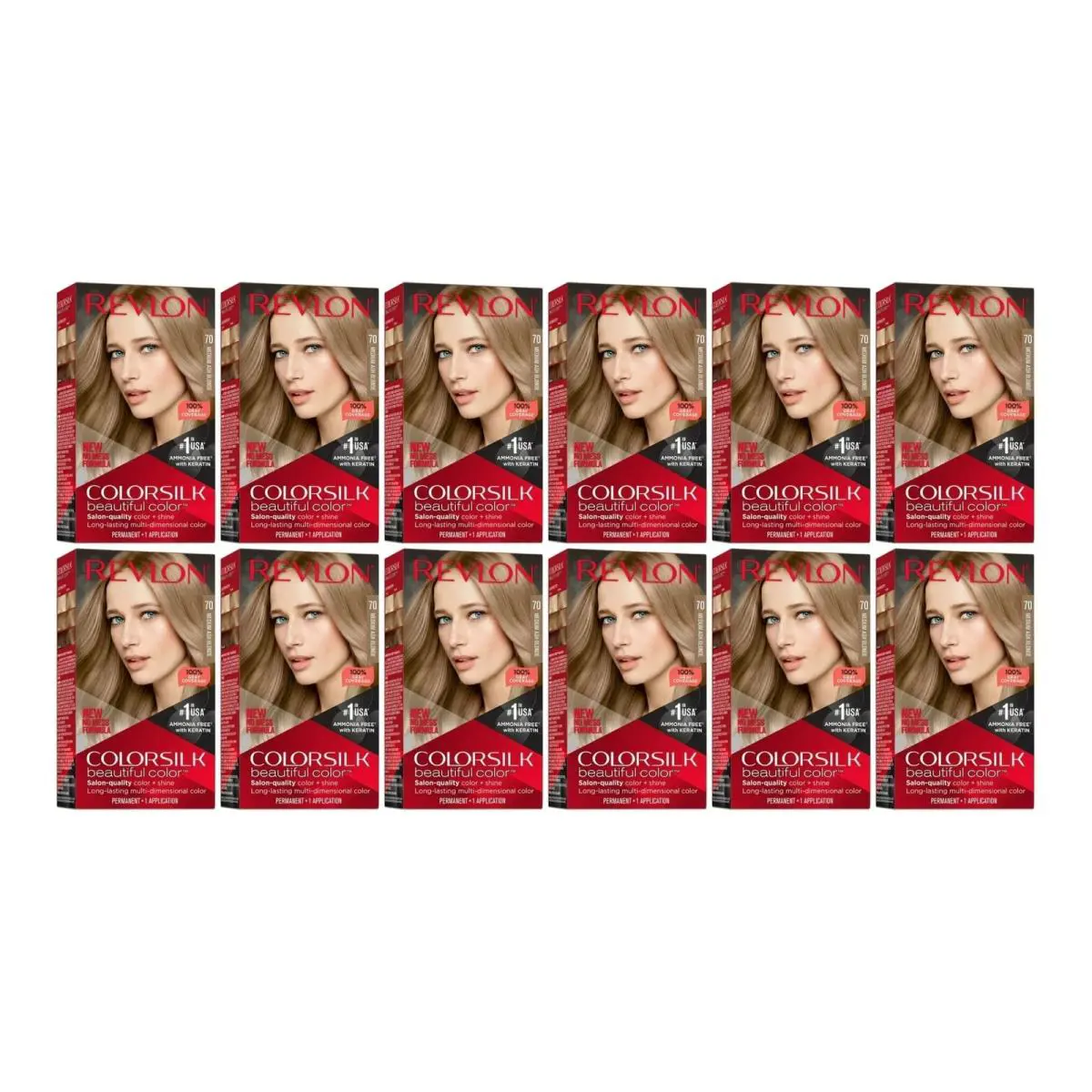 Pack of 12 - 1 Case Revlon Colorsilk Hair Color 70 Medium Ash Blonde