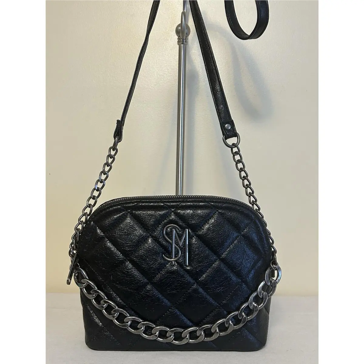 Steve Madden Black Bmaggie Crinkle Dome Crossbody Bag Handbag