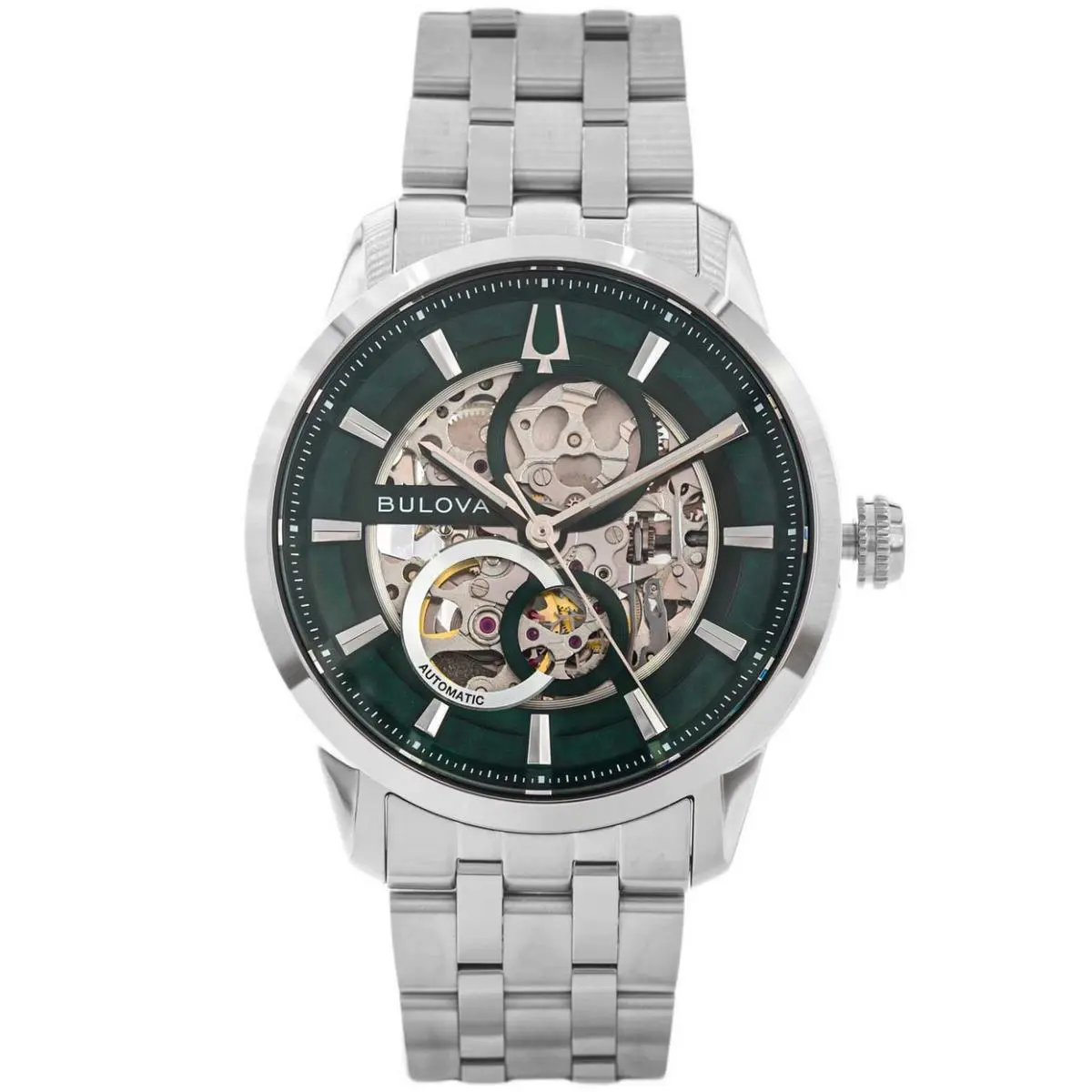 Bulova Sutton Green Dial Automatic Stainless Steel Men`s Watch 96A329