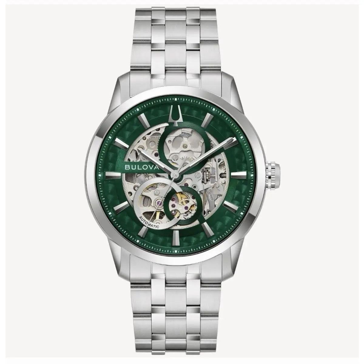 Bulova Sutton Auto Green Dial Stainless Steel Men`s Watch 96A329