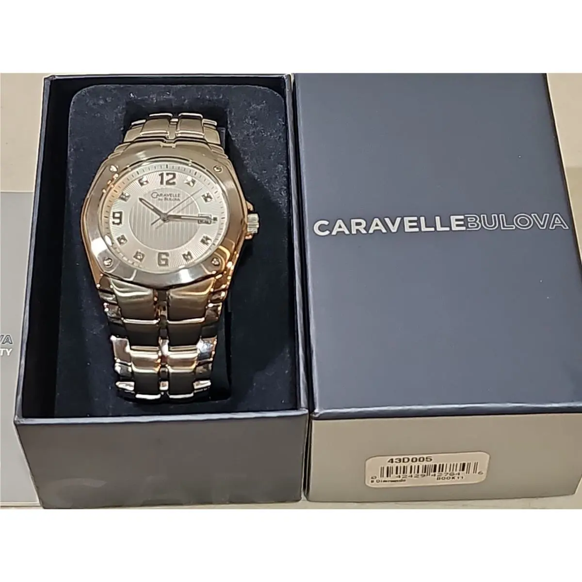 Caravelle by Bulova Men`s 8 Diamond Stainless Steel Watch 43D005 Silver