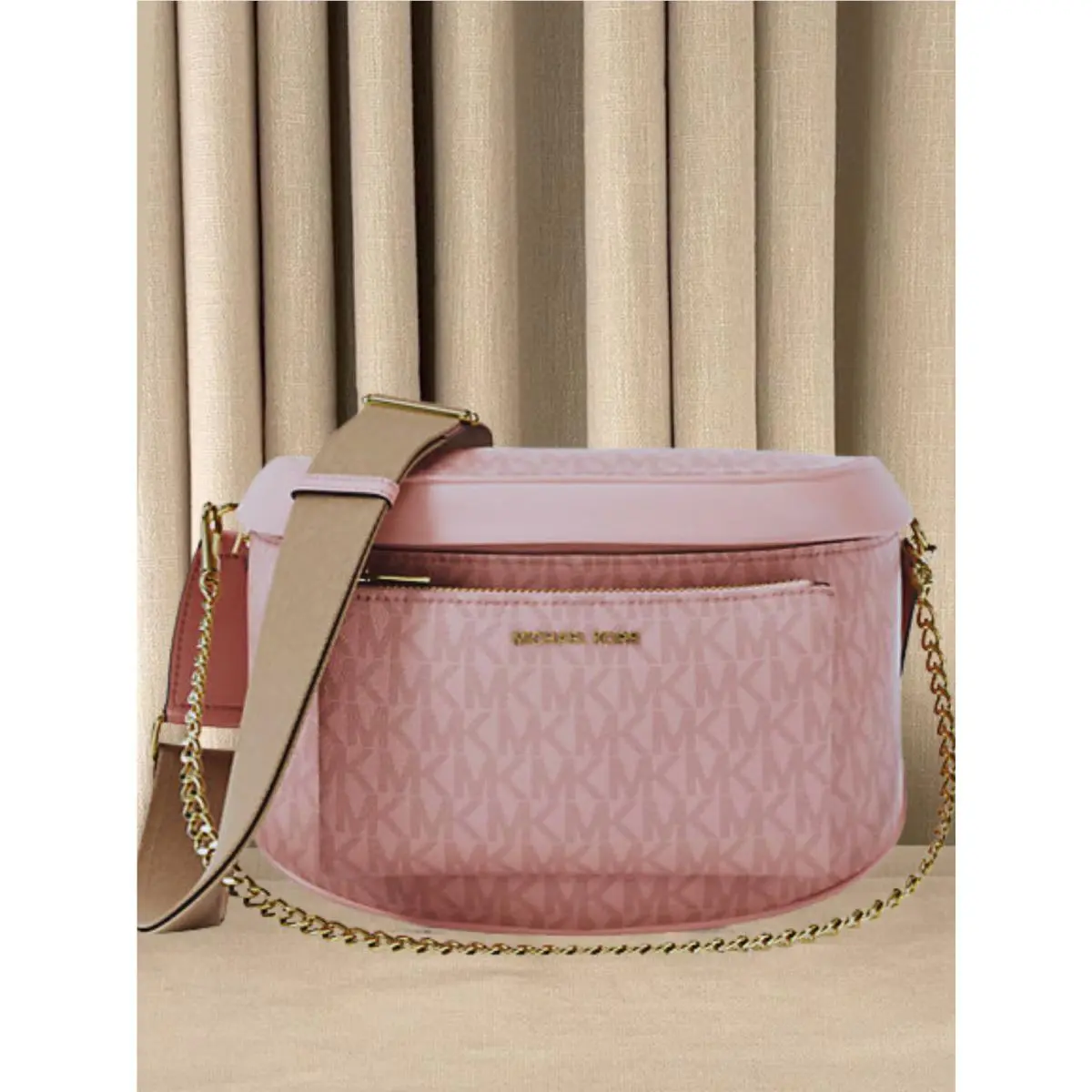 Slater Women Medium Signature Logo Chain Sling Pack Crossbody Bag POWDER BLUSH by Michael Kors