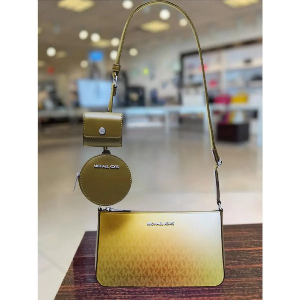 Jet Set Small Ombré MK Logo Crossbody Bag w/ Apple Airpods Case Set OLIVE MULTI by Michael Kors