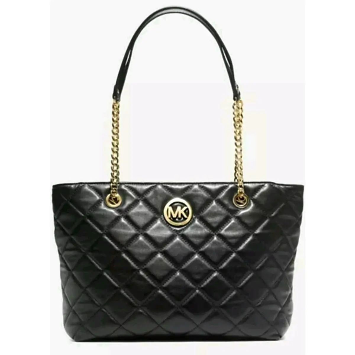 Michael Kors Fulton Quilt Large Lambskin Leather Gold Logo Chain Tote Bag
