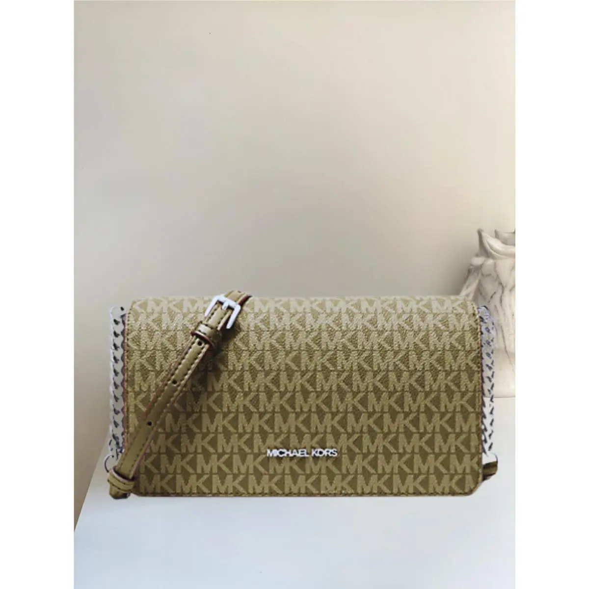 Jet Set Women Medium Signature Logo Chain Full Flap Crossbody Bag OLIVE by Michael Kors