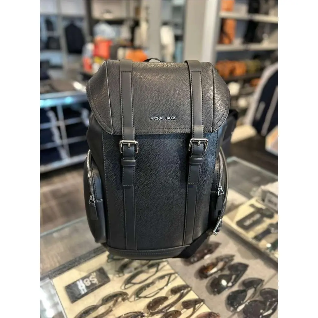 Cooper Men Leather Side Pocket Buckle Travel City Backpack MK BLACK by Michael Kors