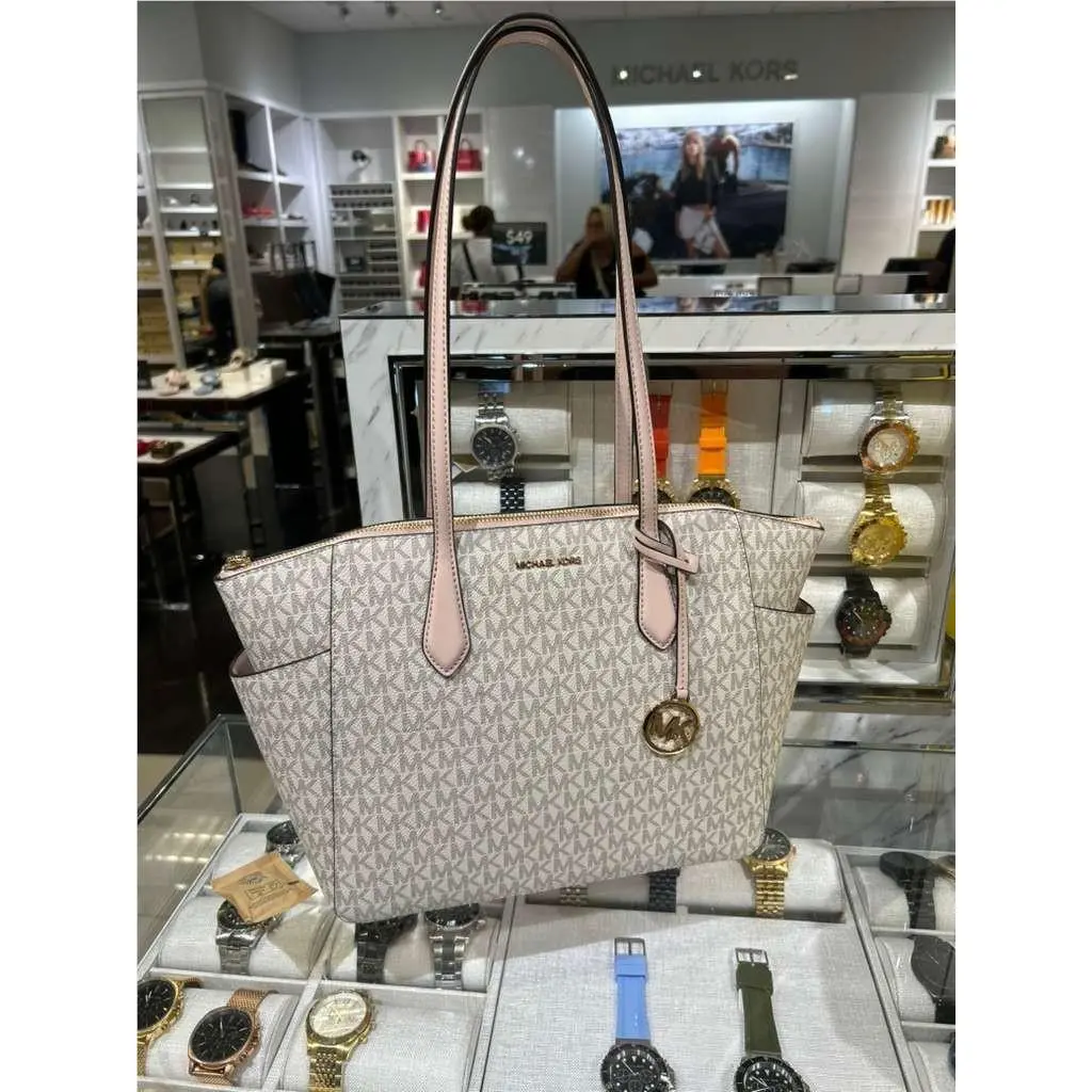 Marilyn Medium Logo Charm Shoulder Handbag Tote Bag Pvc or Leather POWDER BLUSH MULTI by Michael Kors