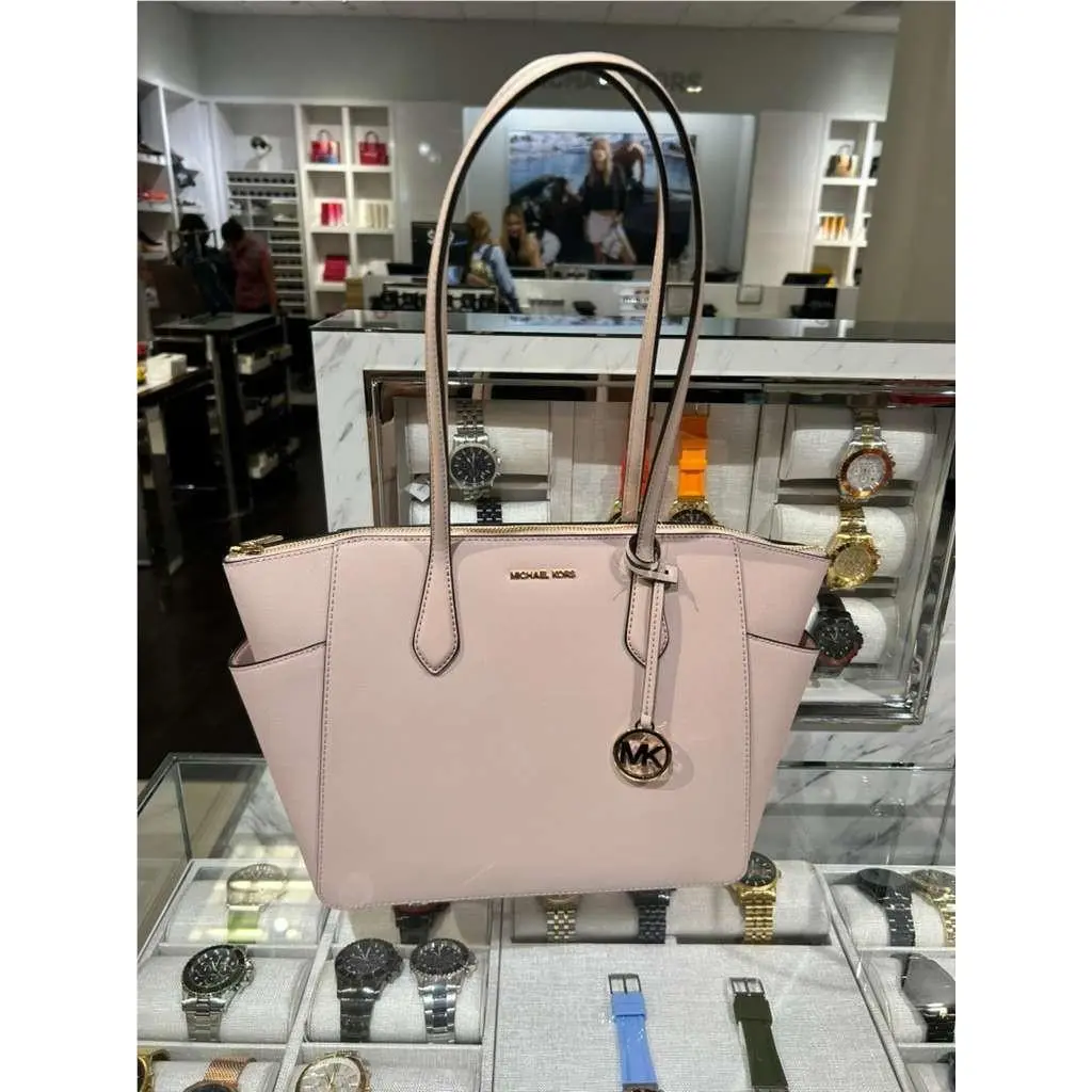 Marilyn Medium Logo Charm Shoulder Handbag Tote Bag Pvc or Leather POWDER BLUSH by Michael Kors