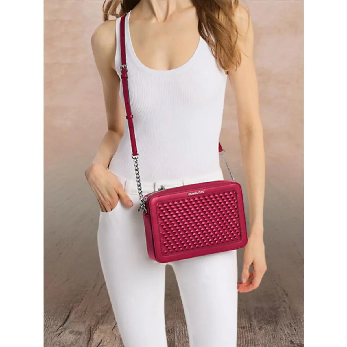 Michael Kors Large Crossbody Bag Handbag Purse Messenger Shoulder Dark Raspberry