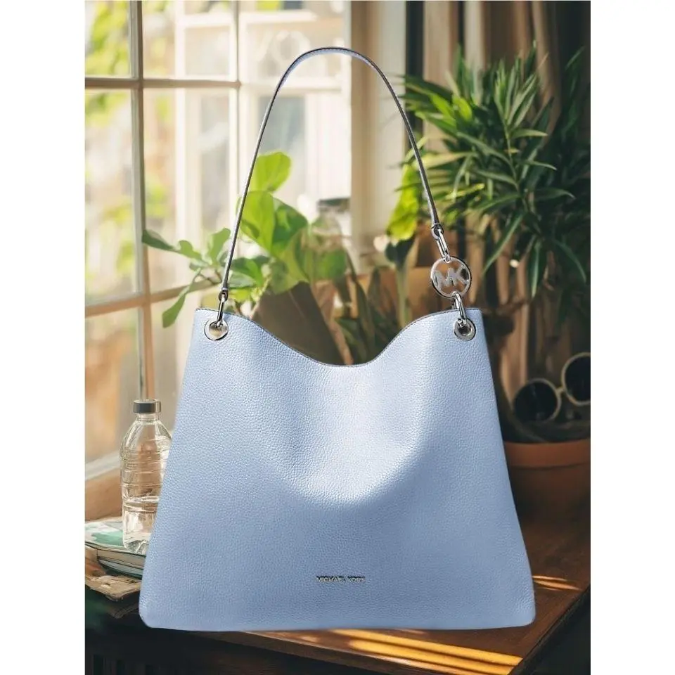 Michael Kors Christina Women Large Pebbled Leather Shoulder Tote Bag Pale Ocean