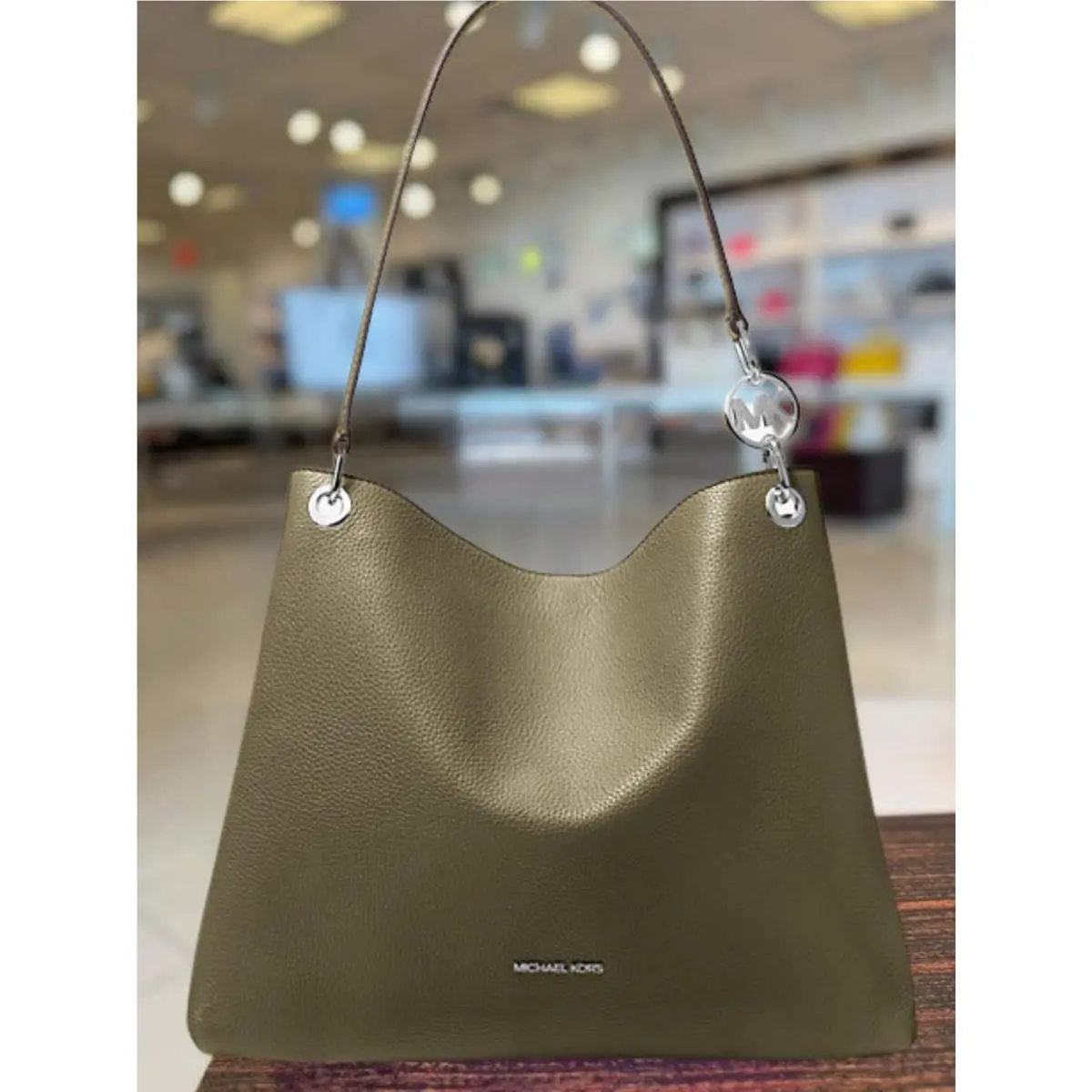 Michael Kors Christina Large Leather Bag Handbag Purse Shoulder Tote Bag Olive