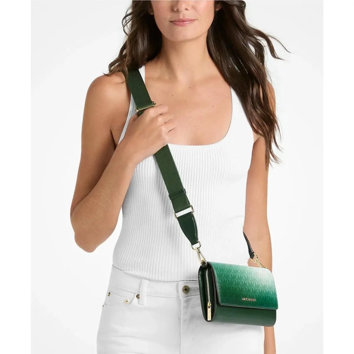 Jet Set Large Ombré Signature Logo Crossbody Bag Moss by Michael Kors