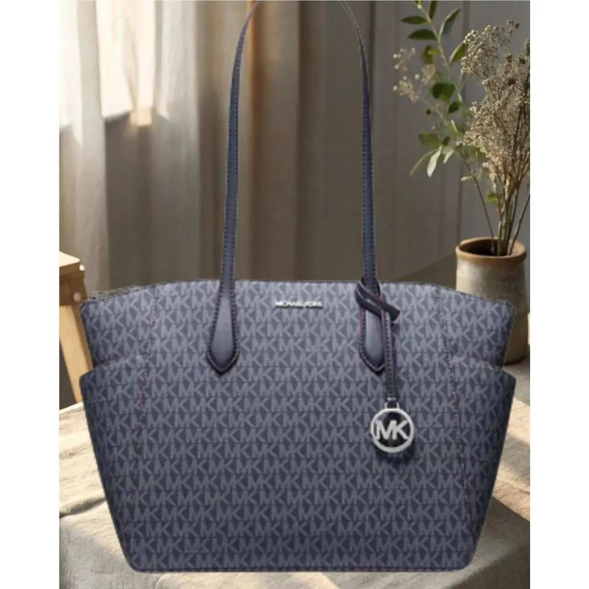 Marilyn Women Medium MK Logo Canvas Shoulder Tote Bag Admiral by Michael Kors
