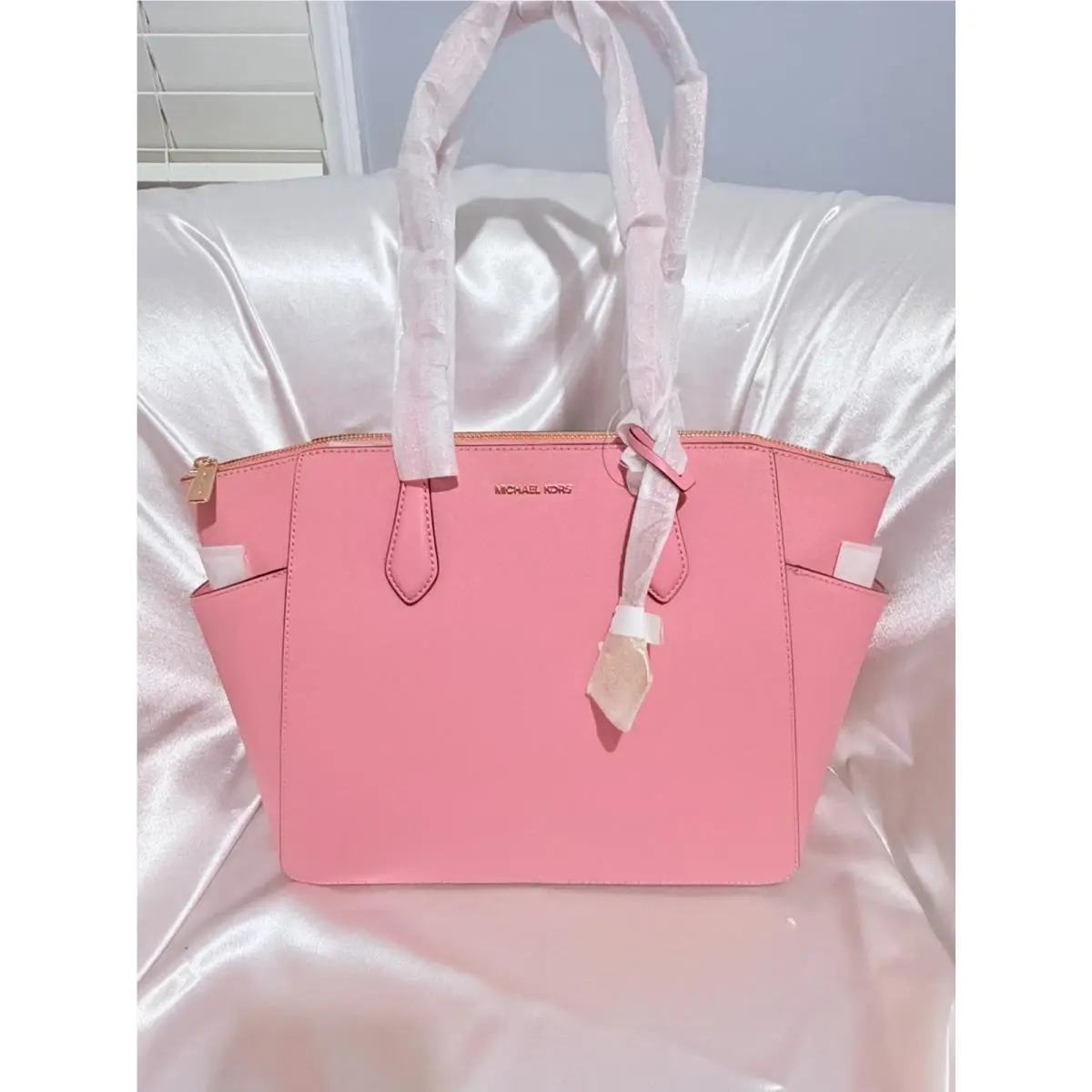Michael Kors Marilyn Women Medium Handbag Leather Tote Bag Carnation Pink