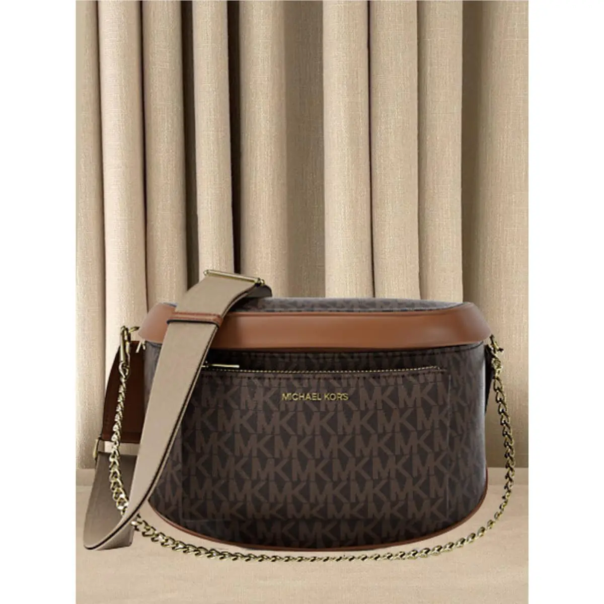 Michael Kors Slater Women Medium Signature Logo Sling Pack Crossbody Bag Brown