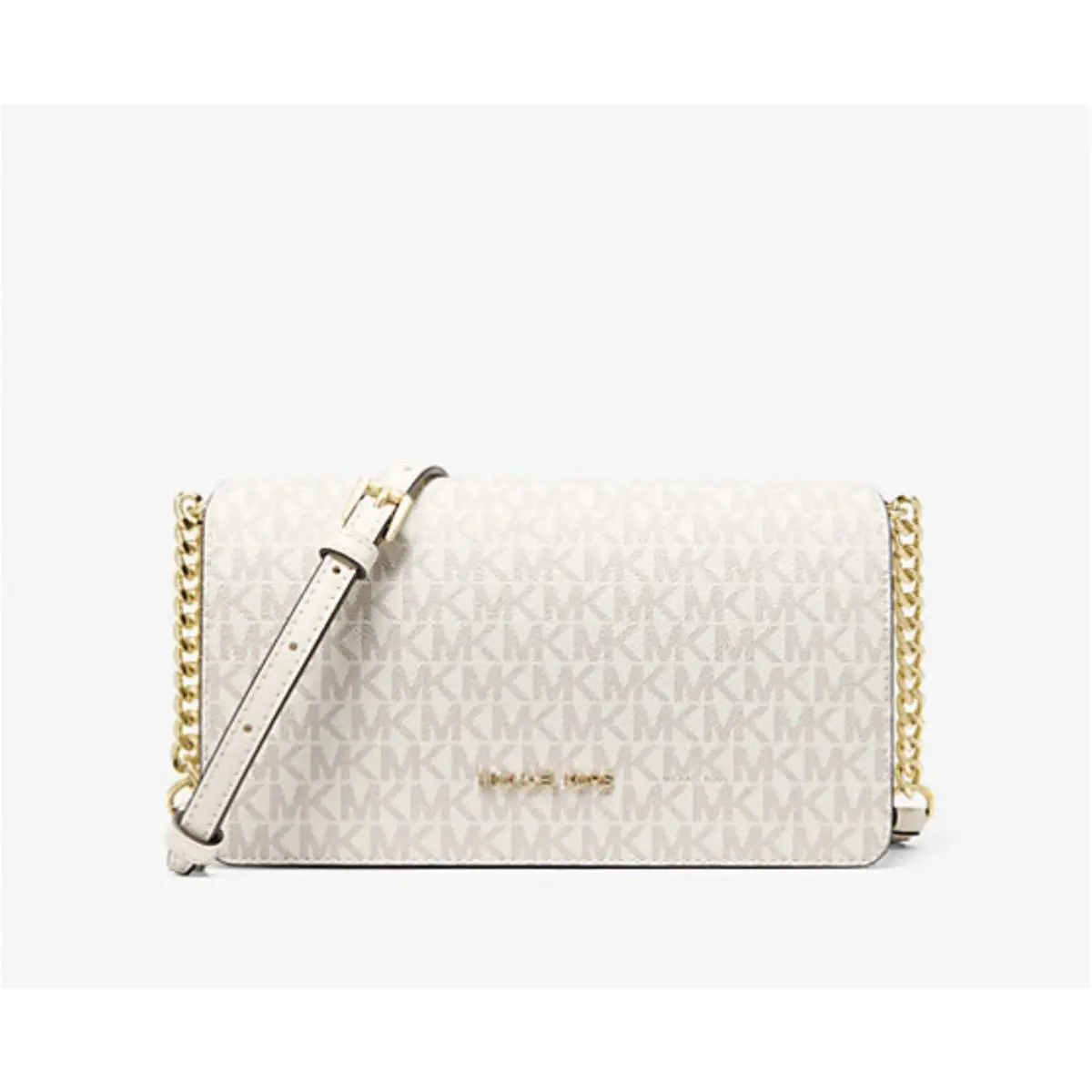 Michael Kors Medium MK Logo Chain Full Flap Crossbody Bag Light Cream Handbag