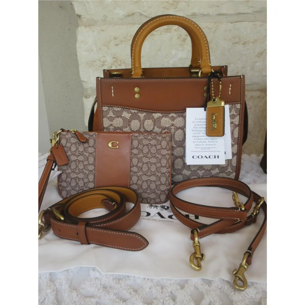 Rogue 25 Med Signature Textile Jacquard Cocoa/burnished Amber SET Wristlet + Rouge 25 Signature Textile COCOA by Coach