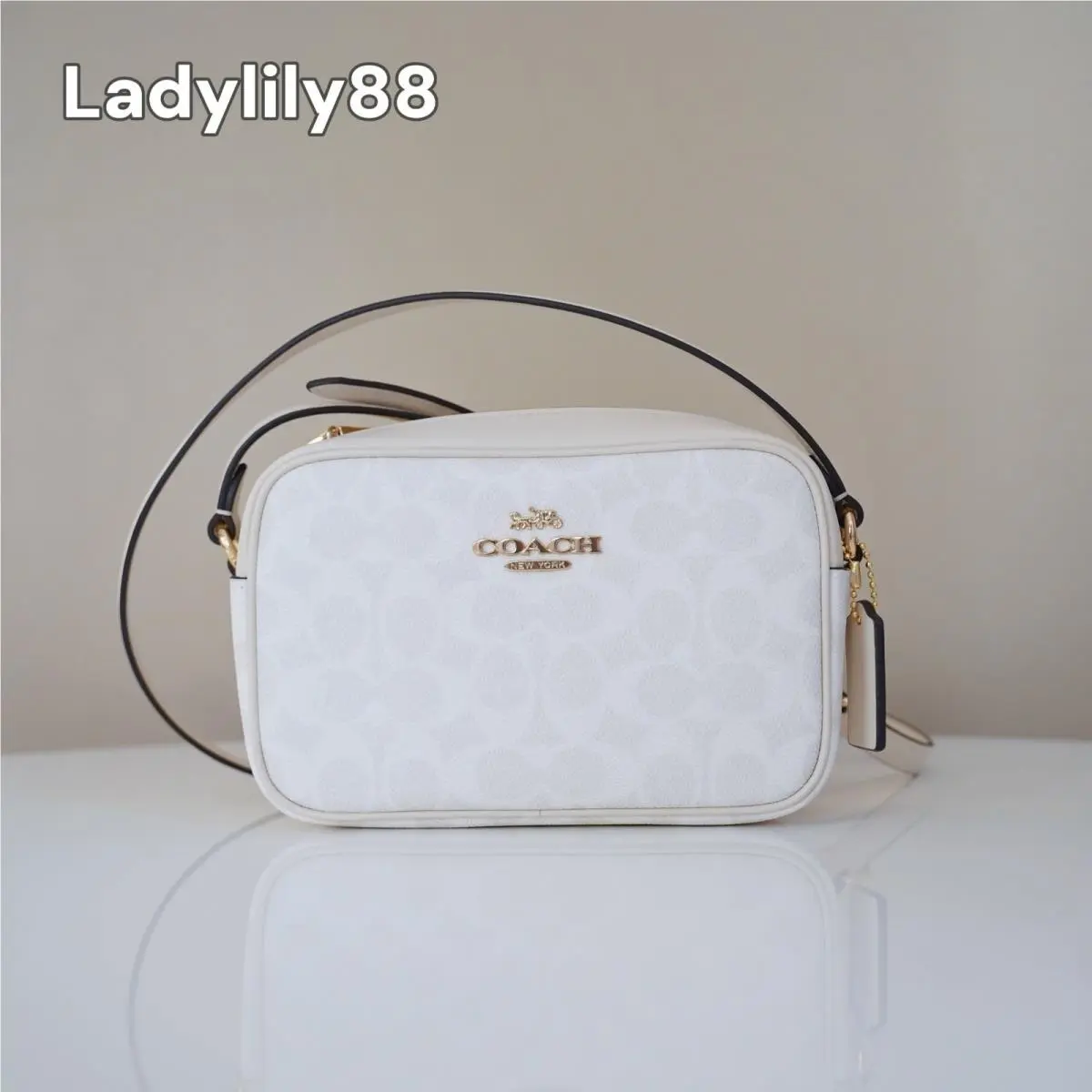 CY752 Mini Jamie Camera Bag In Signature Coated Canvas Color Opt Gold/White/Chalk by Coach