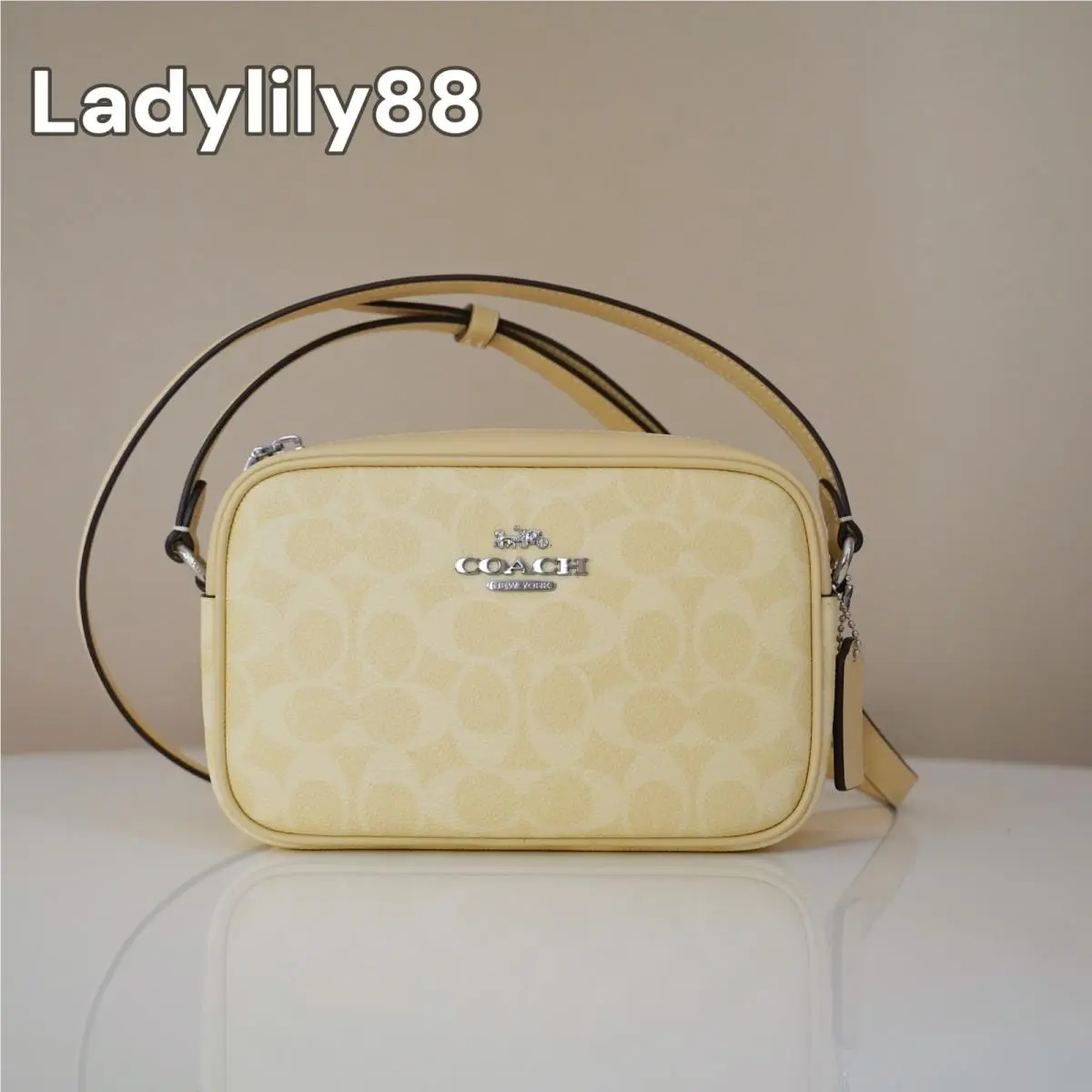 CY752 Mini Jamie Camera Bag In Signature Coated Canvas Color Opt Silver/Hay by Coach