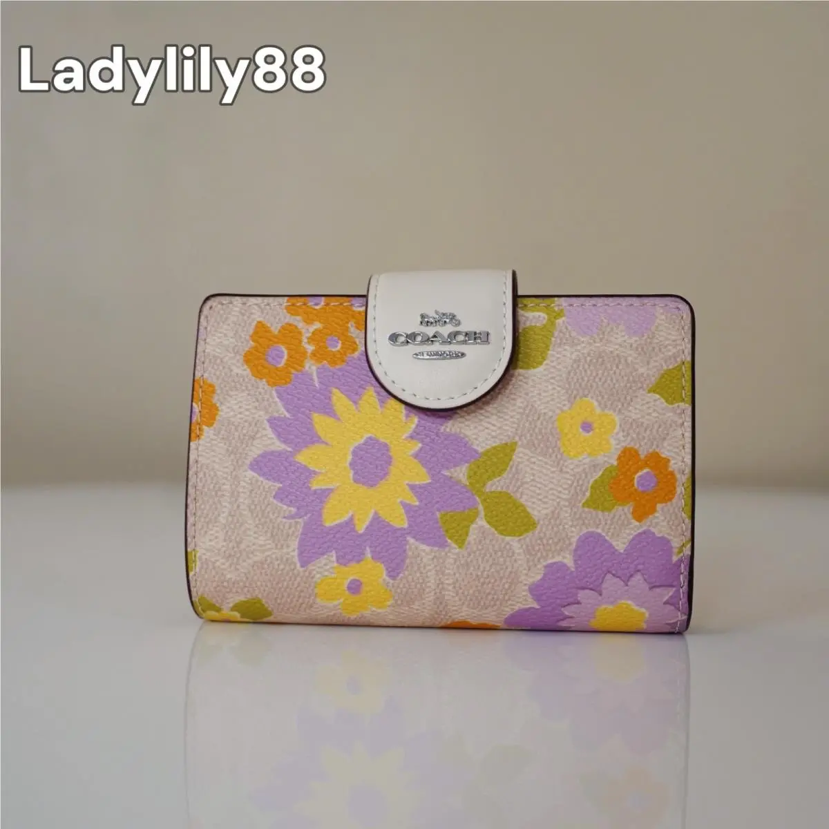 CW786 CAO99 CAP00 CBO30 CB031 Medium Corner Zip Wallet CBO30 Silver/Sand Multi by Coach