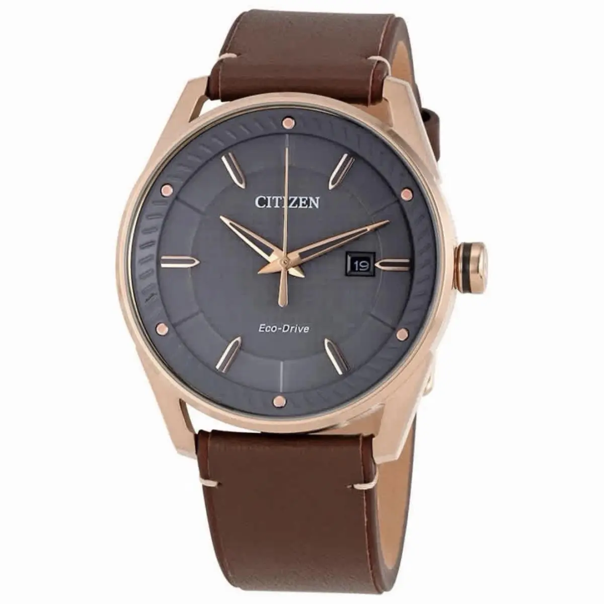 Citizen Cto Men`s Eco-drive Sport Casual BM6983-00H Rose Gold Leather 42mm Watch