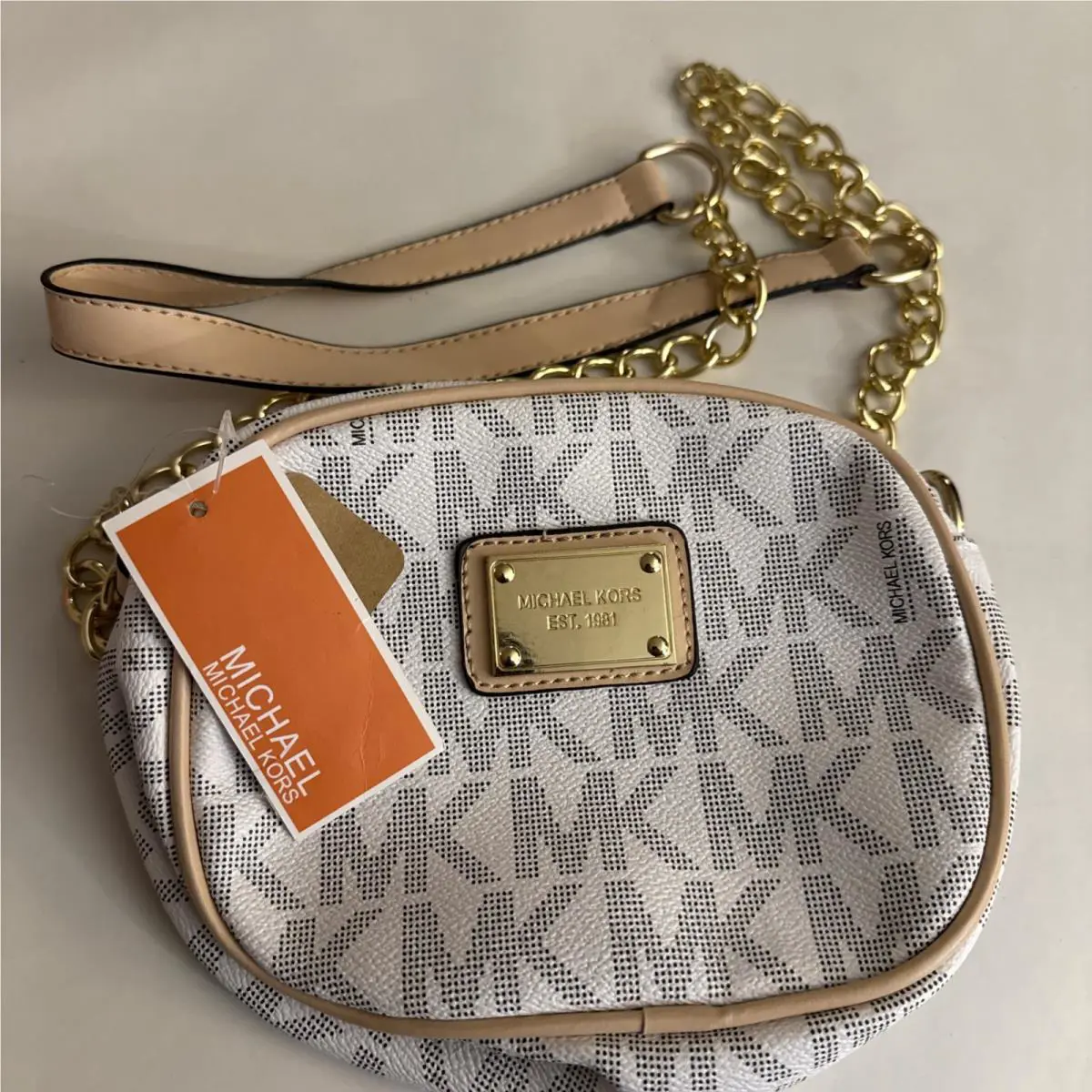 Vanilla Crossbody Purse Leather Coated Canvas Monogram Adj Strap by Michael Kors