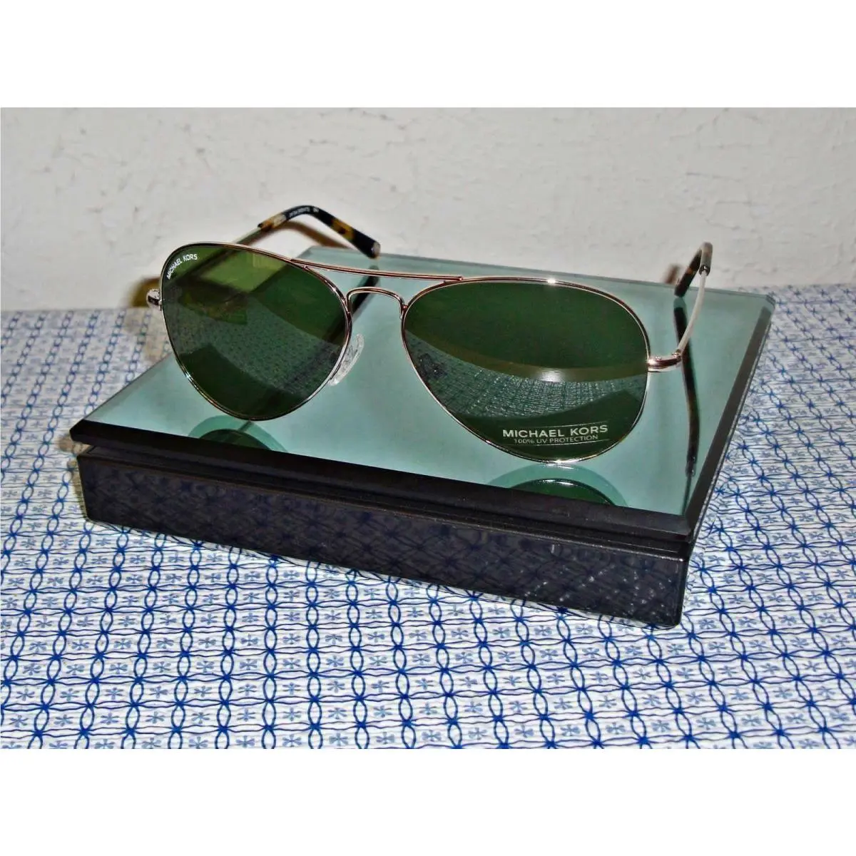 【new】michael Kors M2047S Jet Set Unisex Chrome Frame/green Lenses Sunglasses