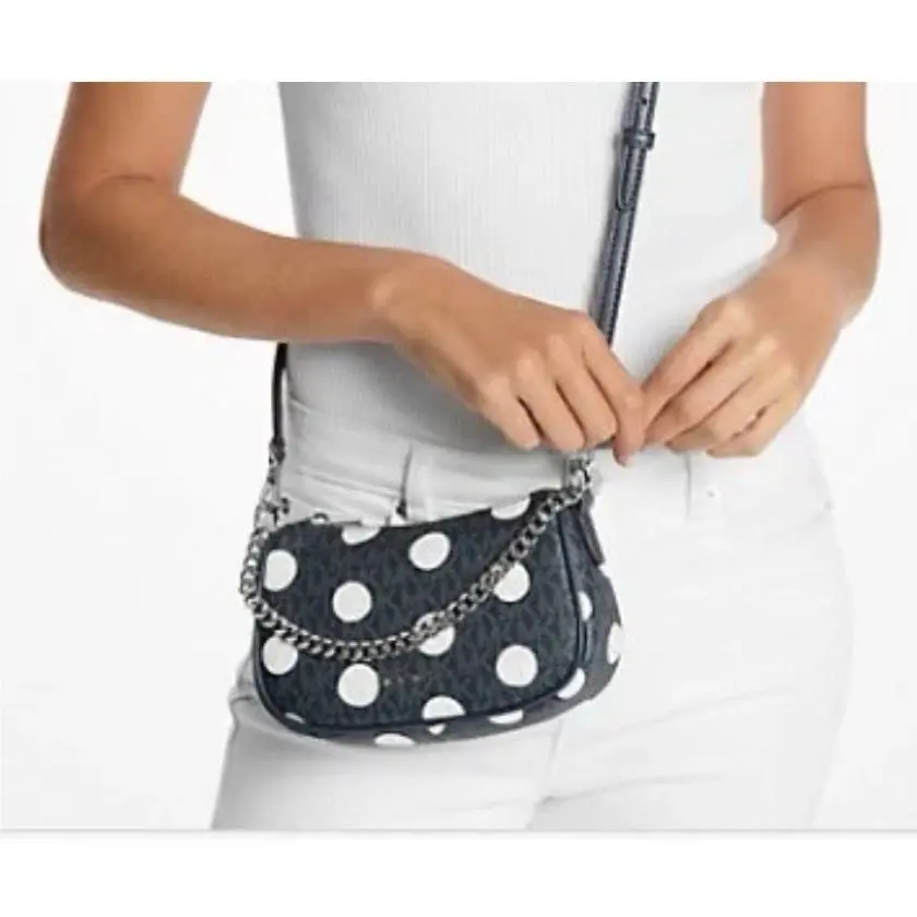 Michael Kors Carmela Polka Dot Sig Logo Sm Pouchette Xbody Blue