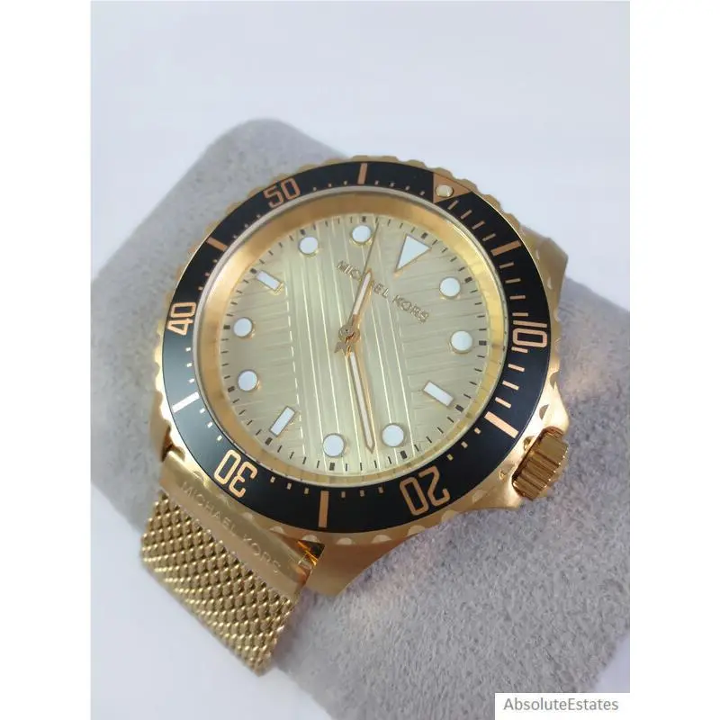 Oversized Slim Everest Gold Black Mens Mesh Watch MK9083 by Michael Kors