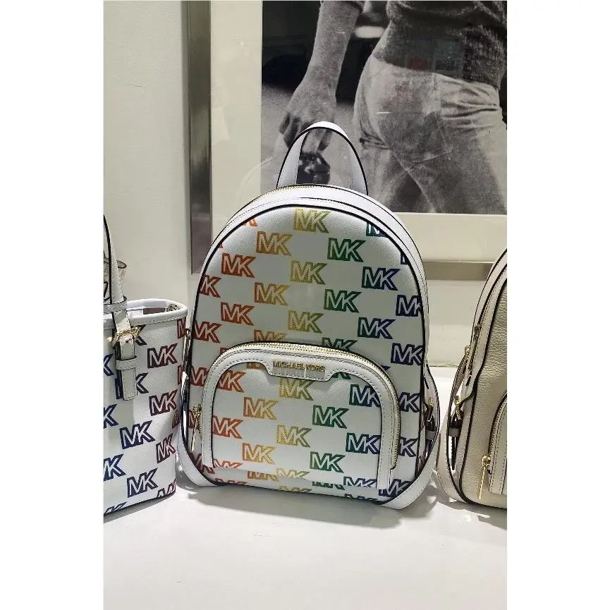 Michael Kors Jaycee Medium Zip Pocket Backpack - Optic White Multi
