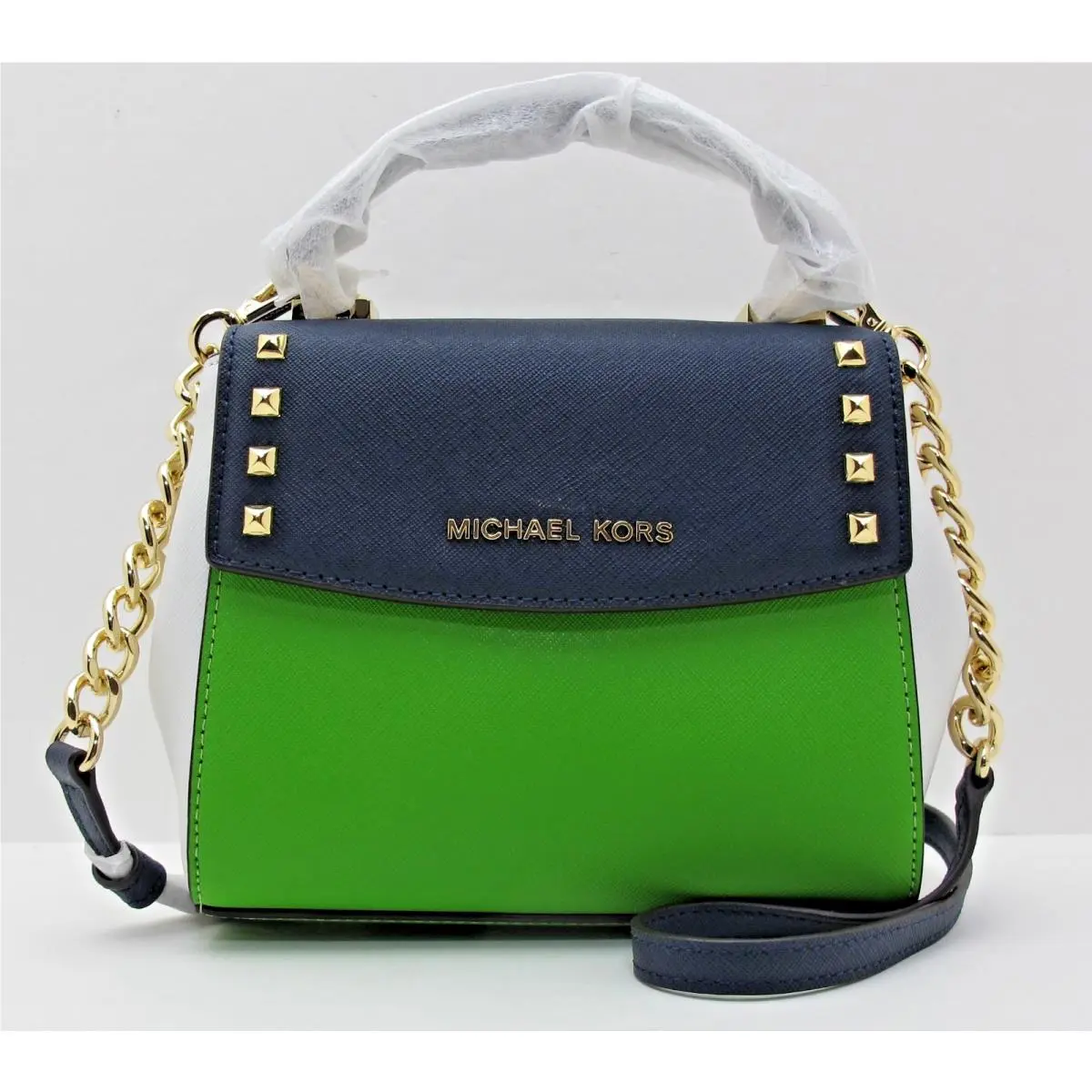 Michael Kors Karla Convert Tophandle Leather Crossbody Navy/jngl Green/white