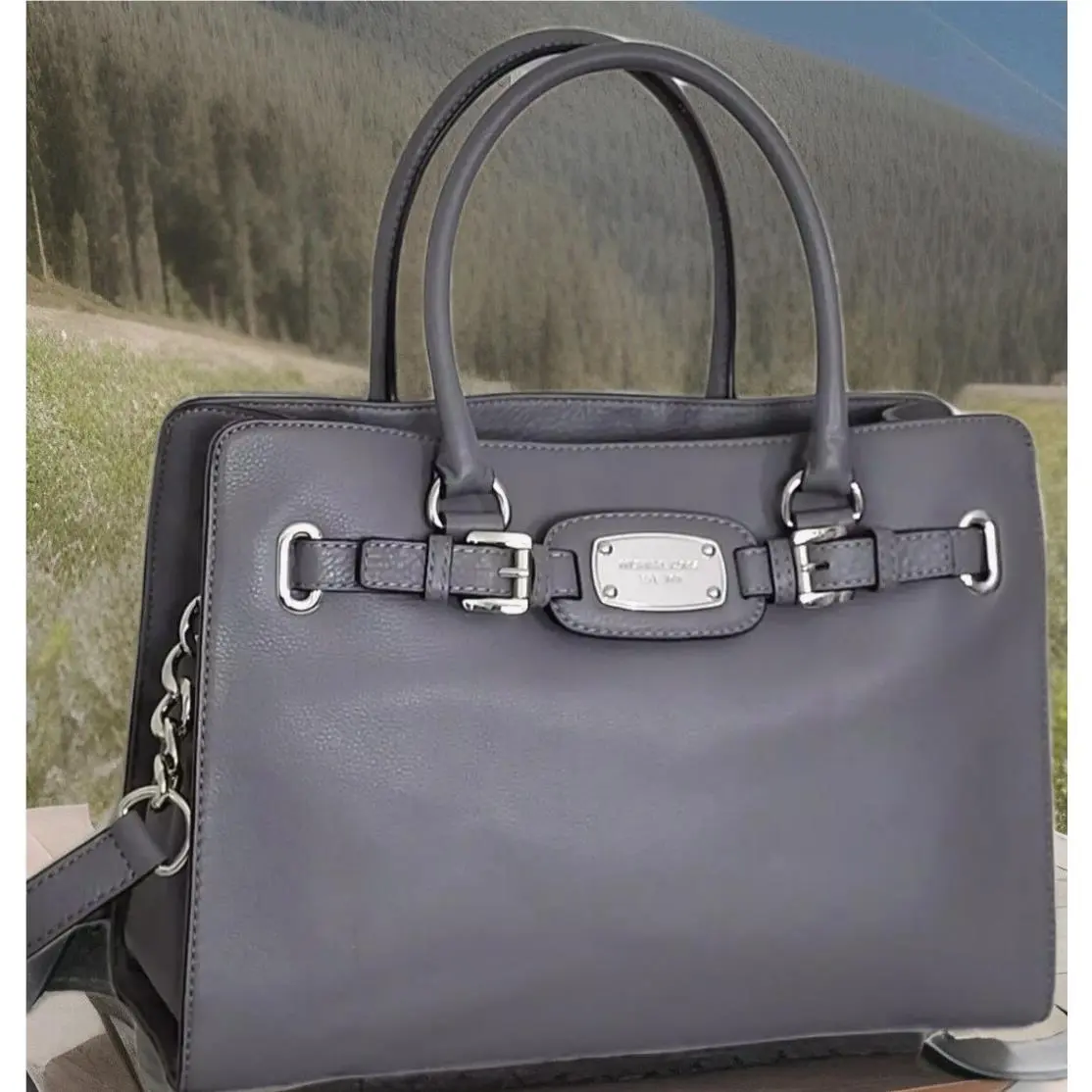 Hamilton Heather Gray Silver Pebbled Leather Large Tote Bag by Michael Kors