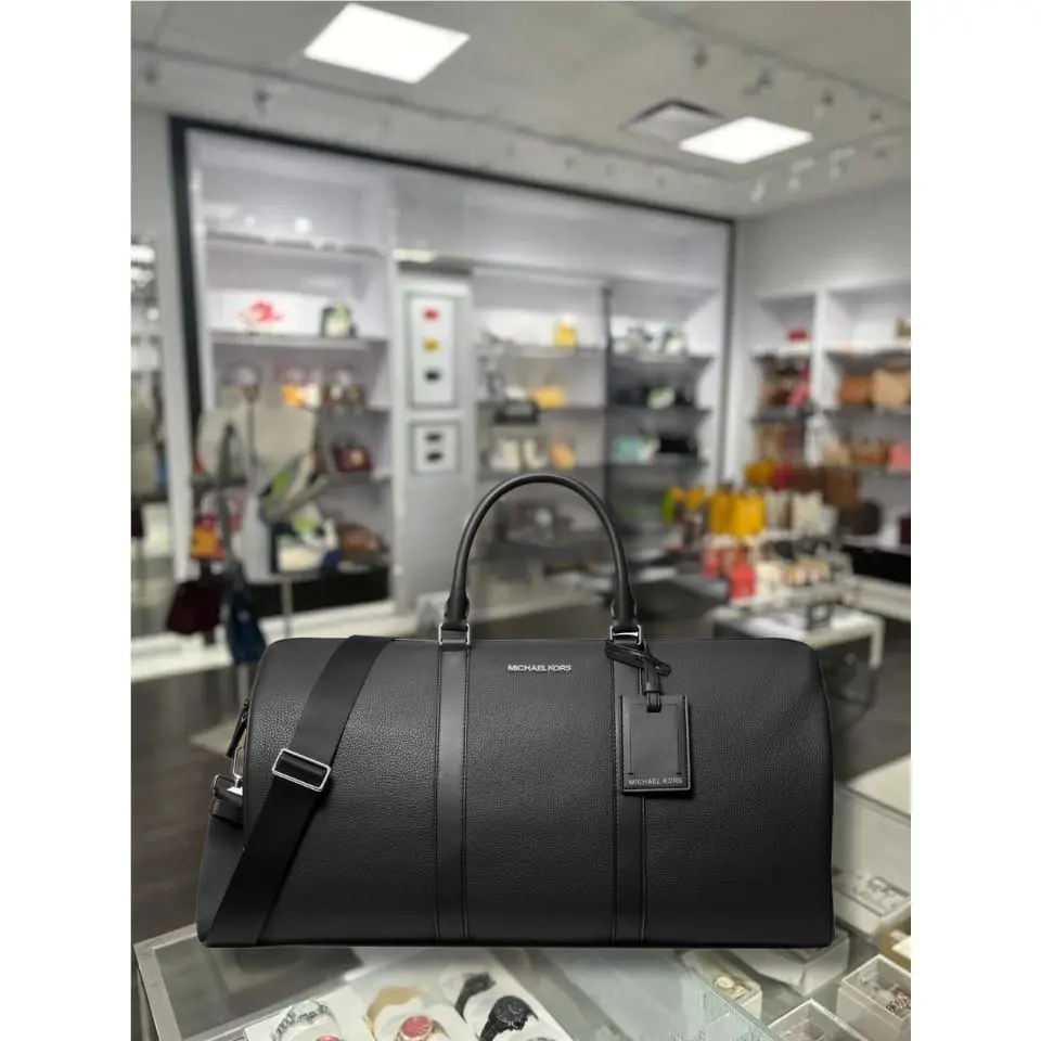 Michael Kors Cooper Men Carry-on Duffle Black Leather Travel Luggage Bag