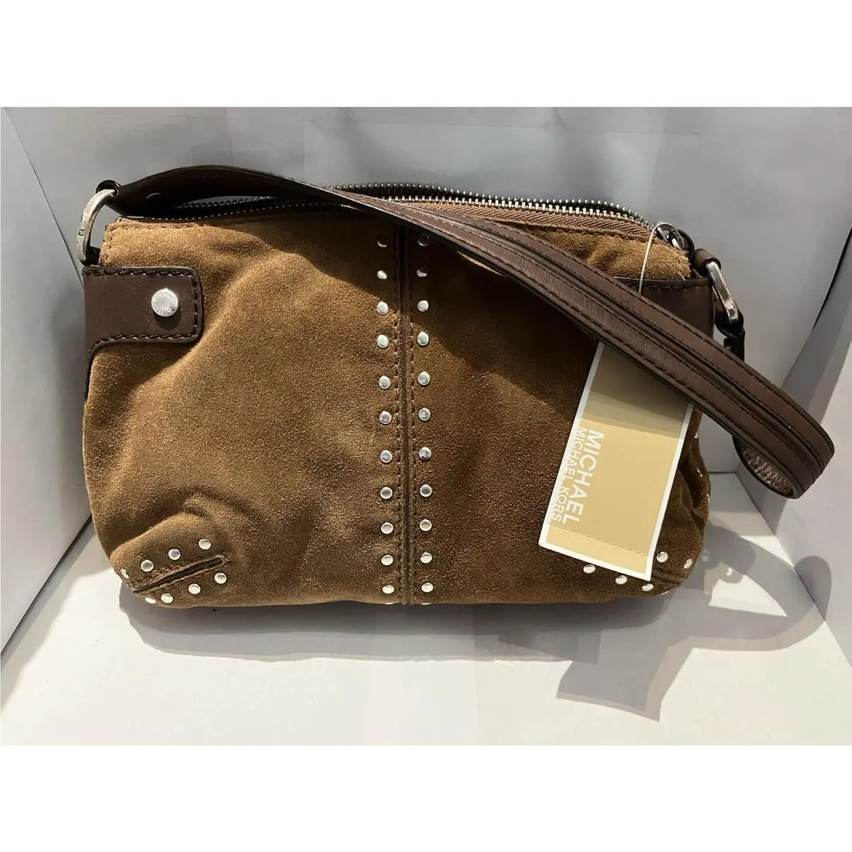 Vintage Michael Kors Astor Studded Brown Suede Satchel Handbag Purse