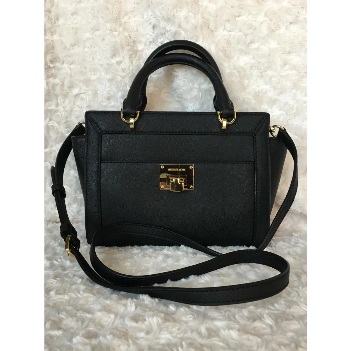 Michael Kors Tina Small Top Zip Saffiano Leather Messenger - Black