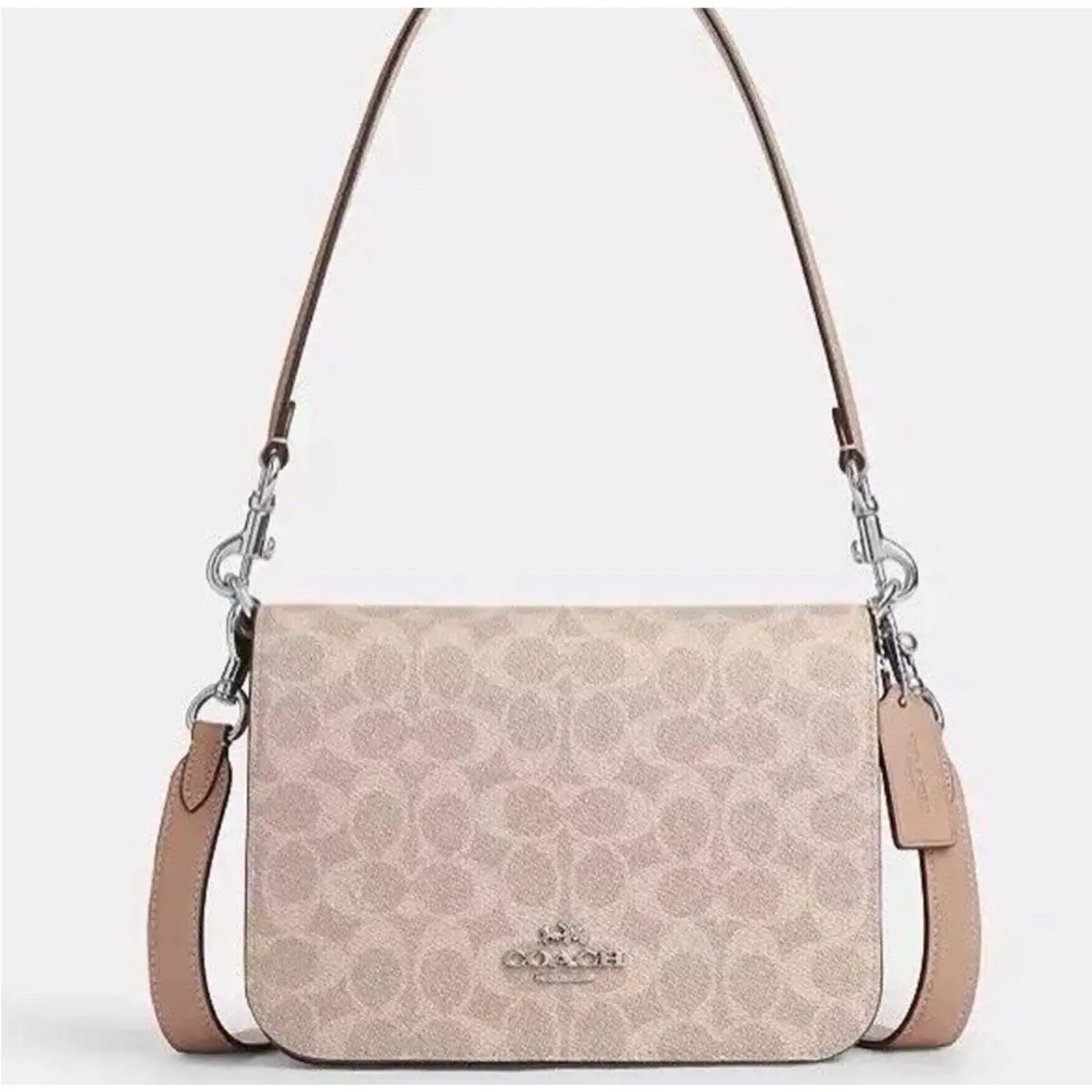 Coach Quinn Bag Shoulder/crossbody In Signature Canvas In Silver/sand/taupe