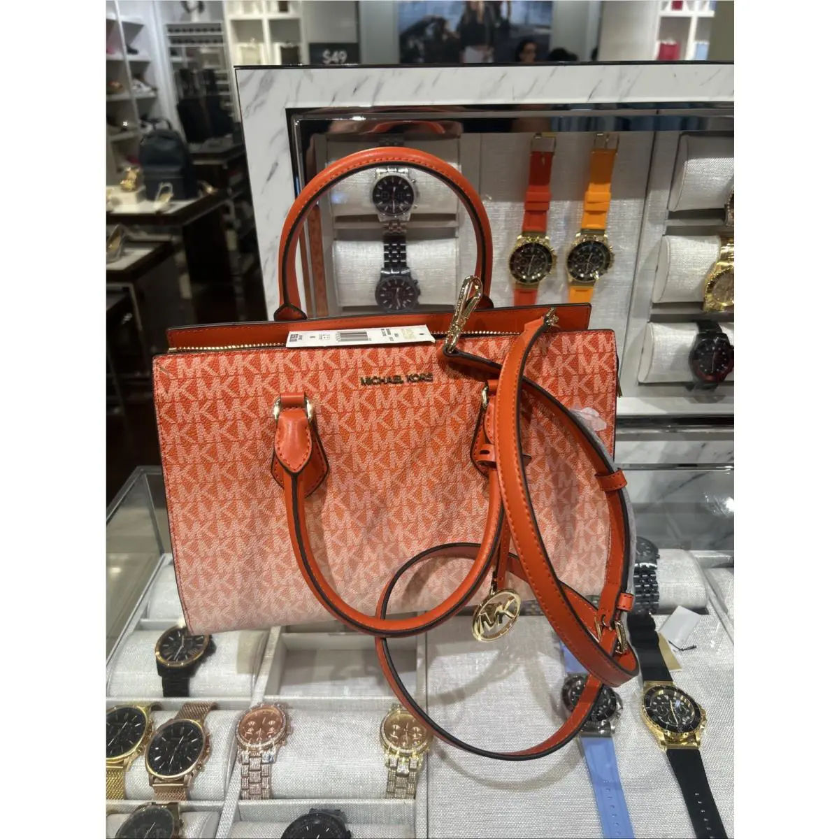 Michael Kors Sheila Medium Corner Zip Satchel Handbag Red Clay Ombre