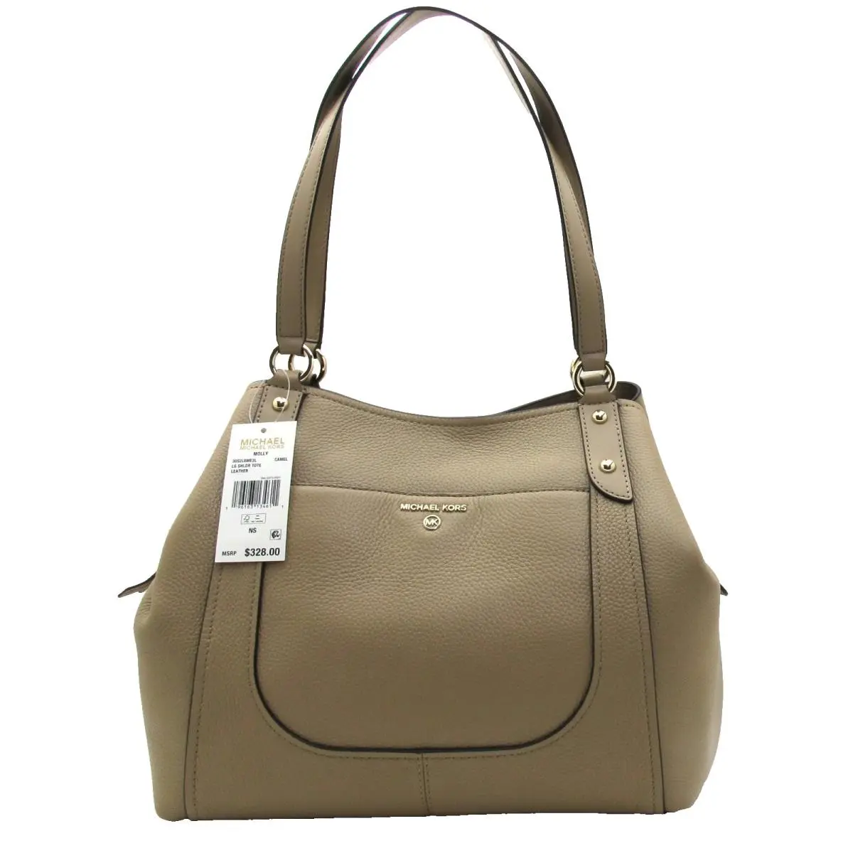 Michael Kors Molly Large Pebbled Leather Shoulder Tote Camel/gold