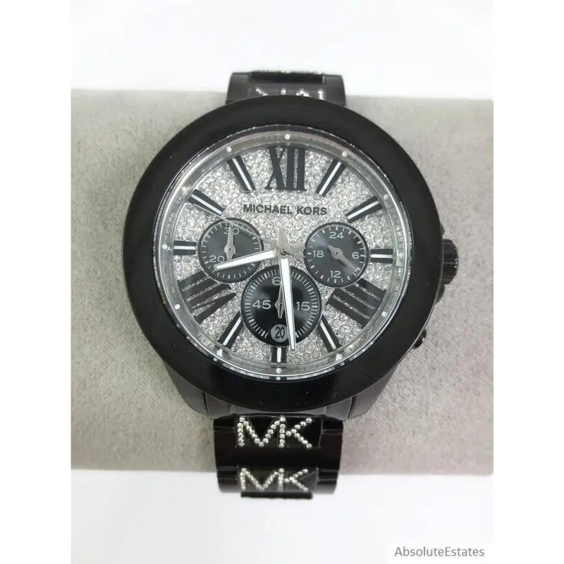 Wren Black Pave Logo Crystal Watch Unisex MK7306 + Box by Michael Kors